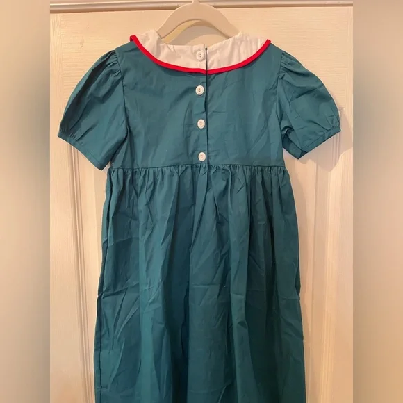 Girls Teal Dress with Watermelon Embroidery - Picture 4 of 5